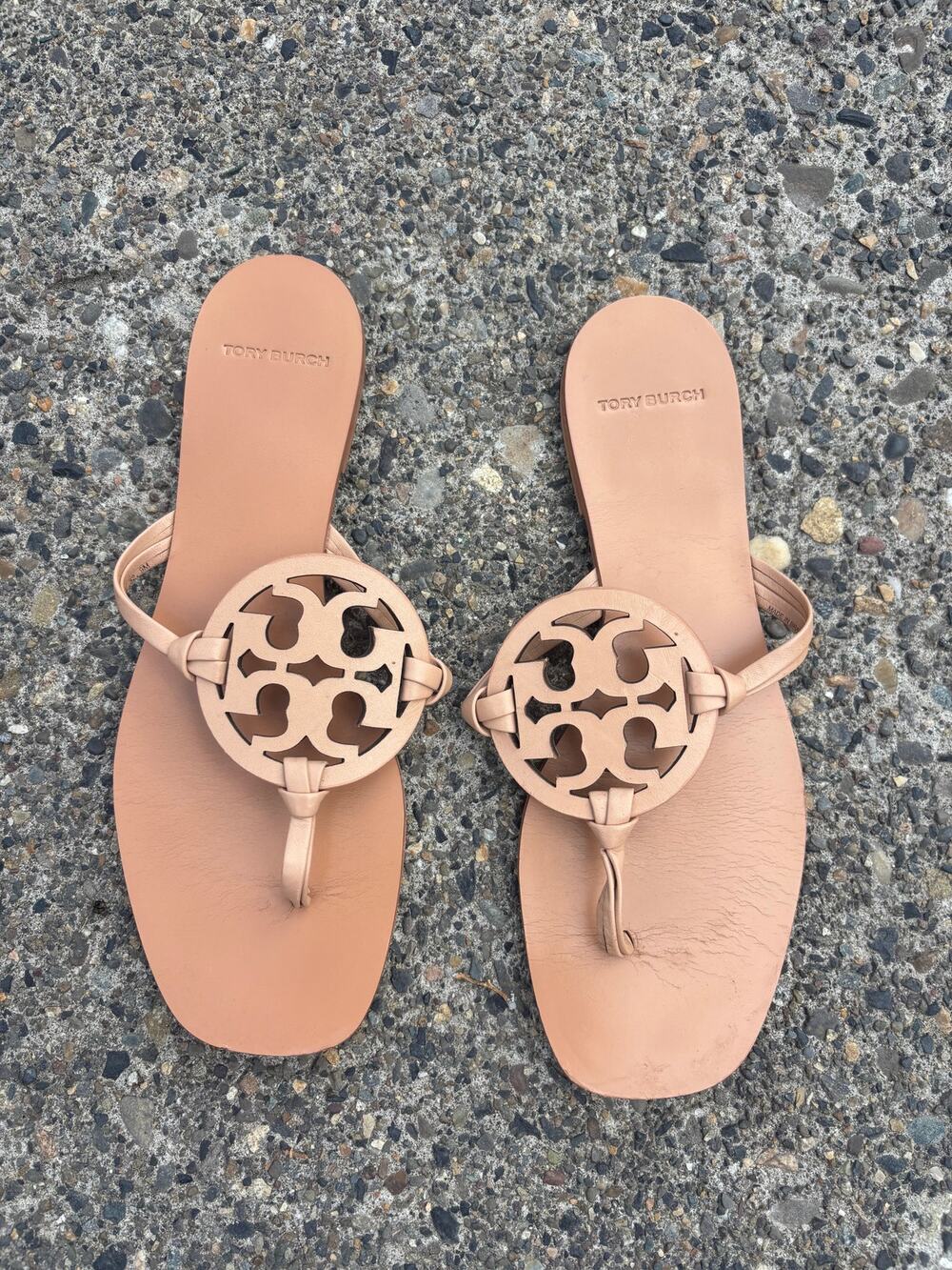 Tory Burch Miller Nude Leather Thong Sandals